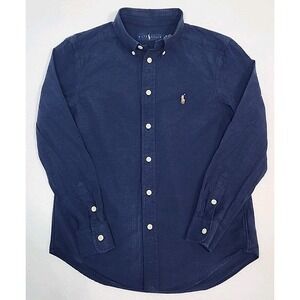 Ralph Lauren Boys 10/12 Long Sleeve Button Up Blue Flesh Pony Linen Blend